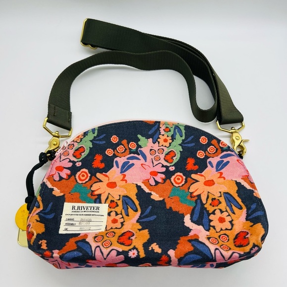 R. Riveter Floral Canvas Crossbody Bag - Multicolor Gold Hardware - Picture 10 of 10